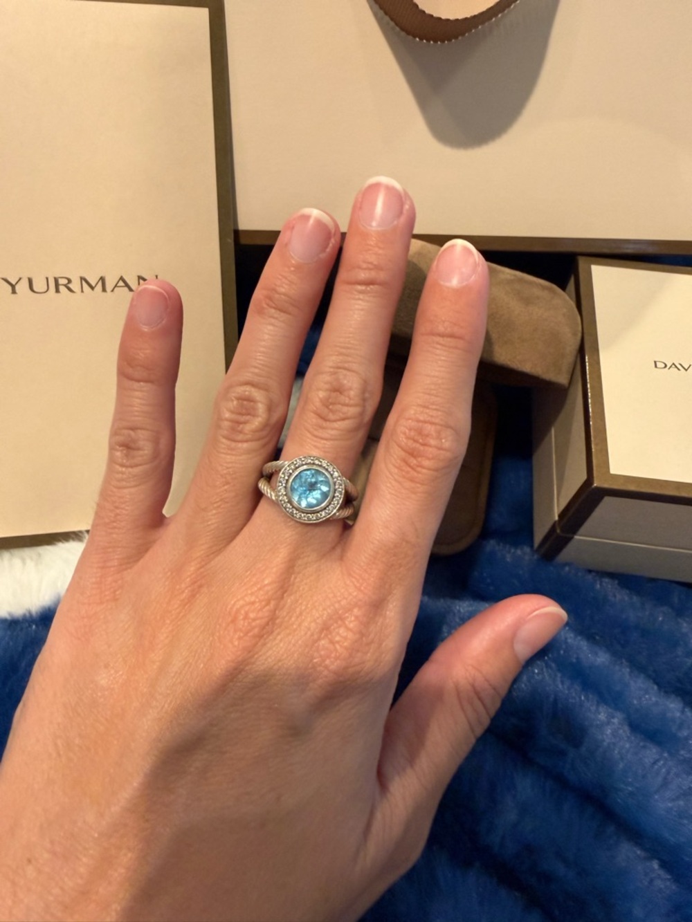 David Yurman Sterling Silver Ring with Sky Blue Topaz Size 6 - Picture 8 of 8